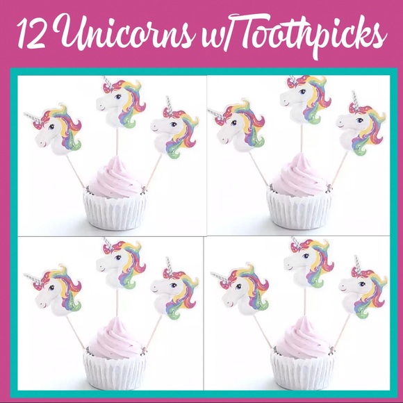 Unicorn & Rainbow Cupcake Toppers & Wrappers NWT - Picture 4 of 7